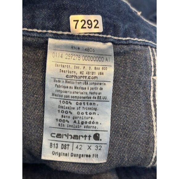 Carhartt Original Dungaree Fit Jeans Mens 42x32 Blue Denim 100% Cotton Relaxed W - Picture 2 of 8
